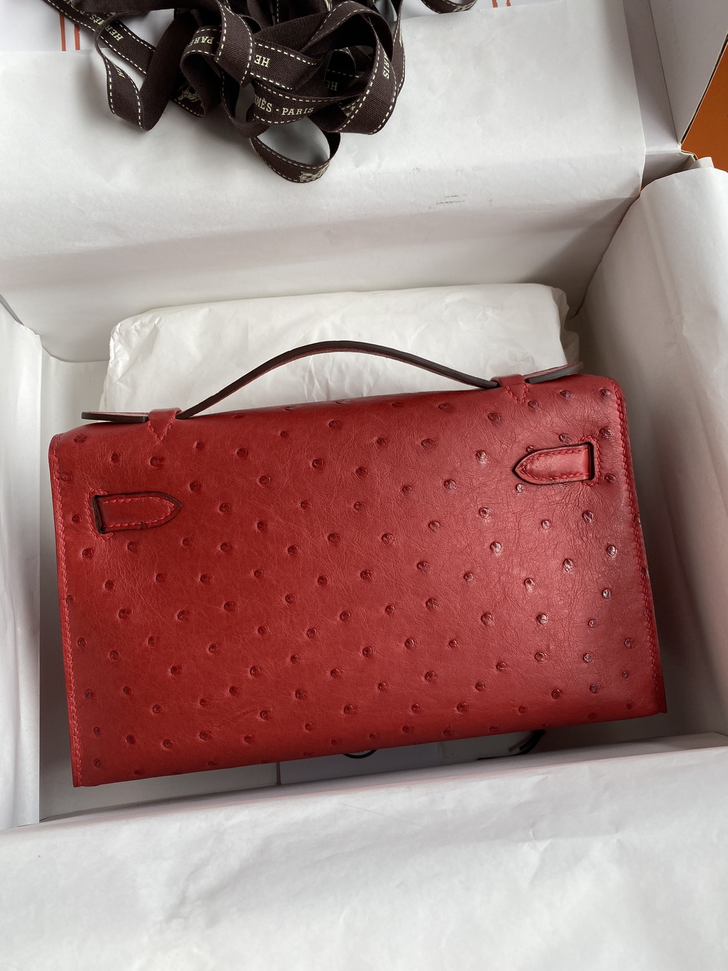 Hermes Mini Kelly Pochette 22cm Bag In Red Ostrich Leather